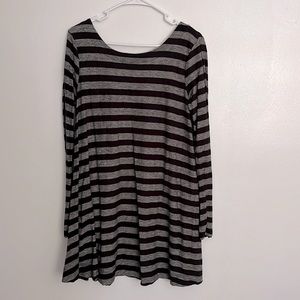 Free People Black and Grey Striped Long Sleeved Beach Dress with Low Back